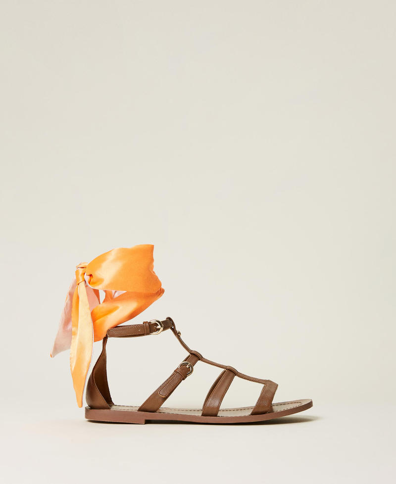 Cage sandals with removable bow “Amber Café” Brown Woman 221LBPZAA-01