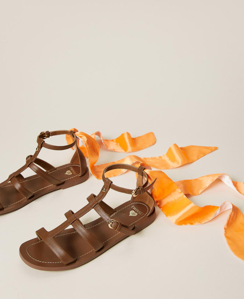 Cage sandals with removable bow “Amber Café” Brown Woman 221LBPZAA-02