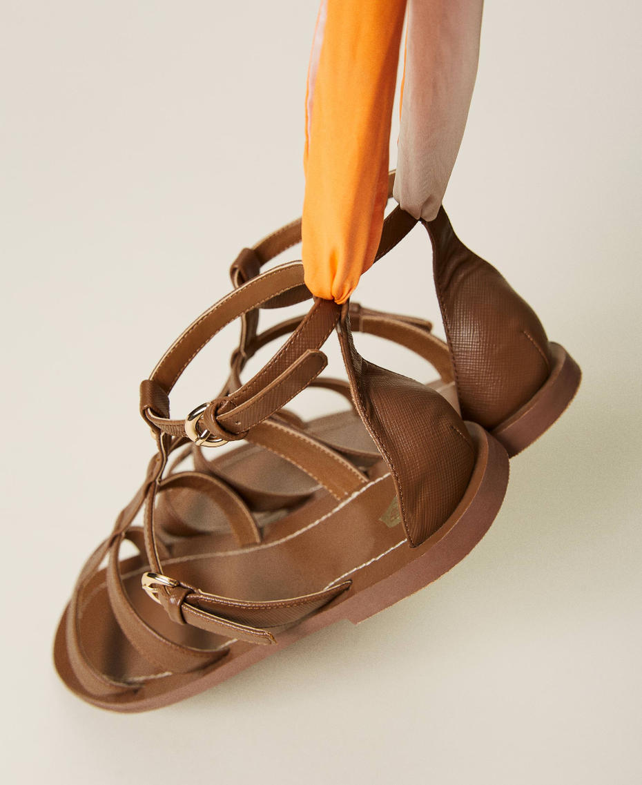 Cage sandals with removable bow “Amber Café” Brown Woman 221LBPZAA-03