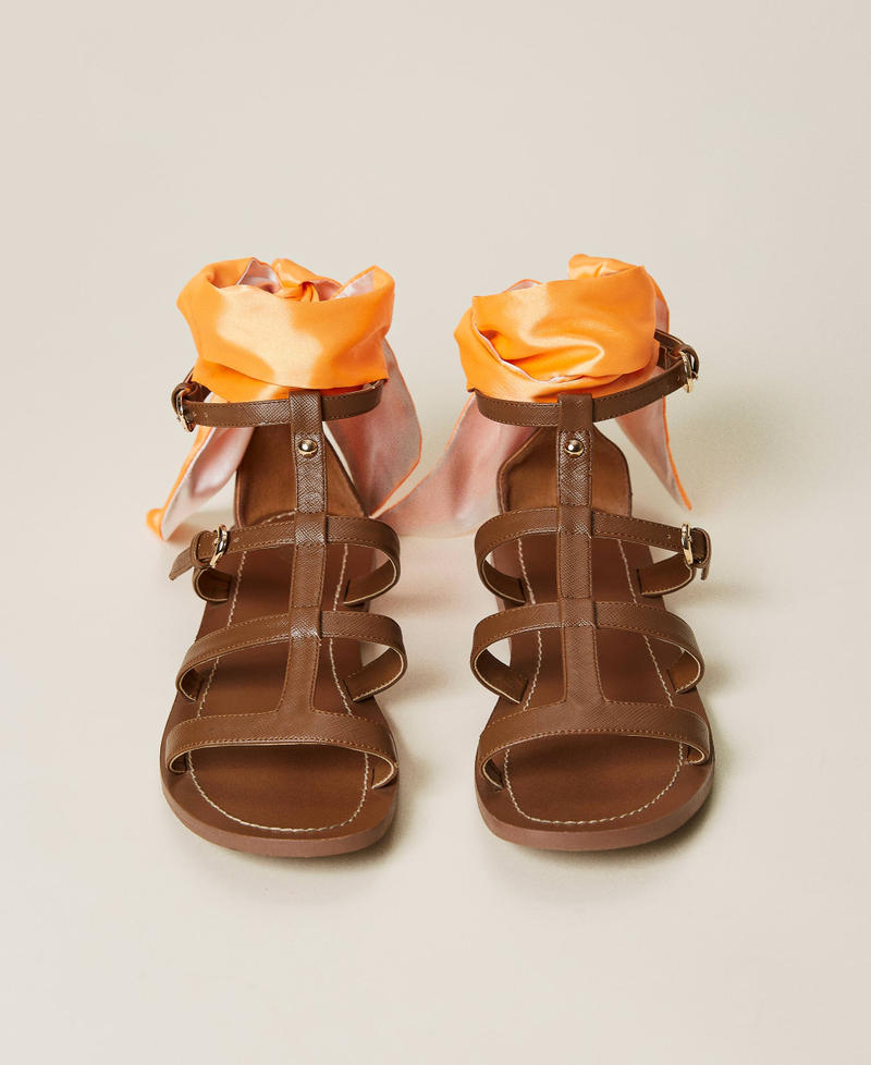Cage sandals with removable bow “Amber Café” Brown Woman 221LBPZAA-06