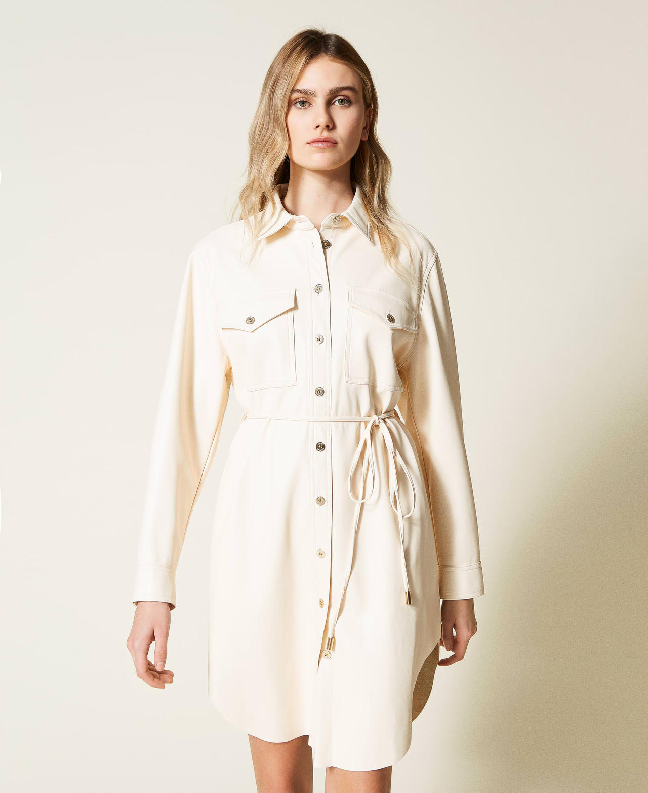 Shirt dress with belt