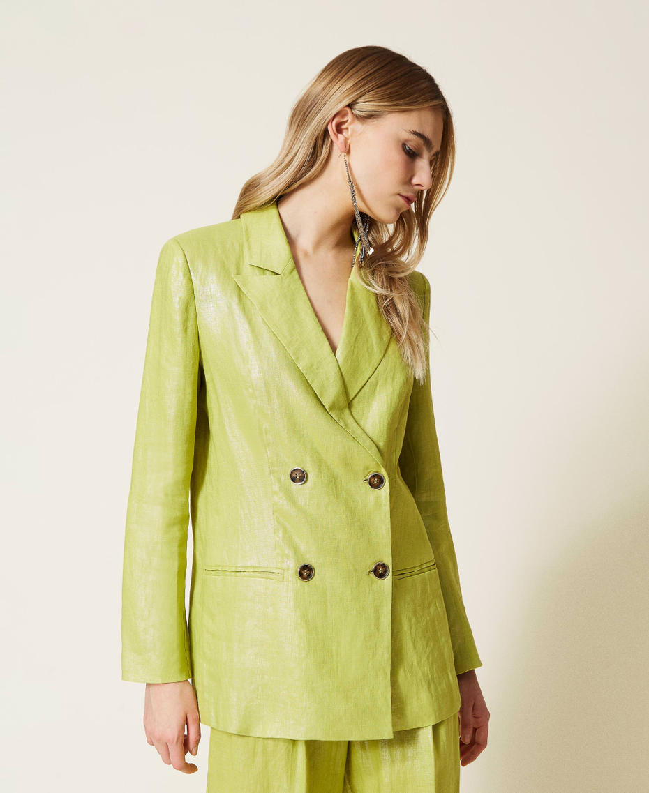 Chaqueta blazer de lino laminado Verde «Green Oasis» Mujer 221LL23XX-01