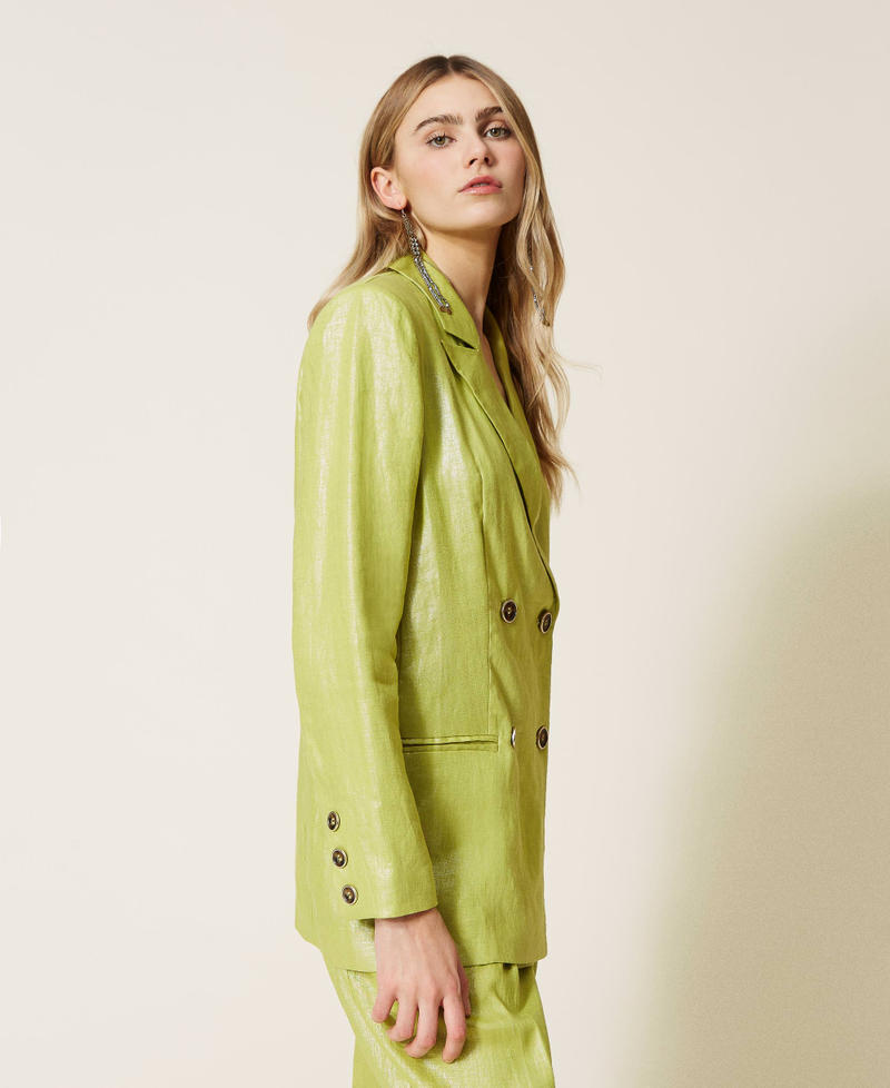 Giacca blazer in lino laminato Verde "Green Oasis" Donna 221LL23XX-02