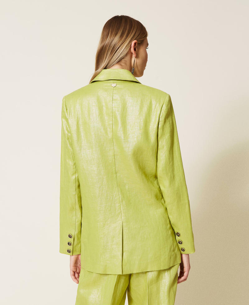 Giacca blazer in lino laminato Verde "Green Oasis" Donna 221LL23XX-03
