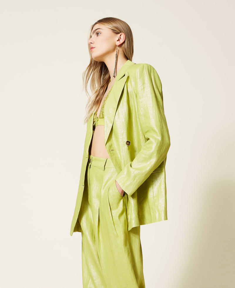 Chaqueta blazer de lino laminado Verde «Green Oasis» Mujer 221LL23XX-04