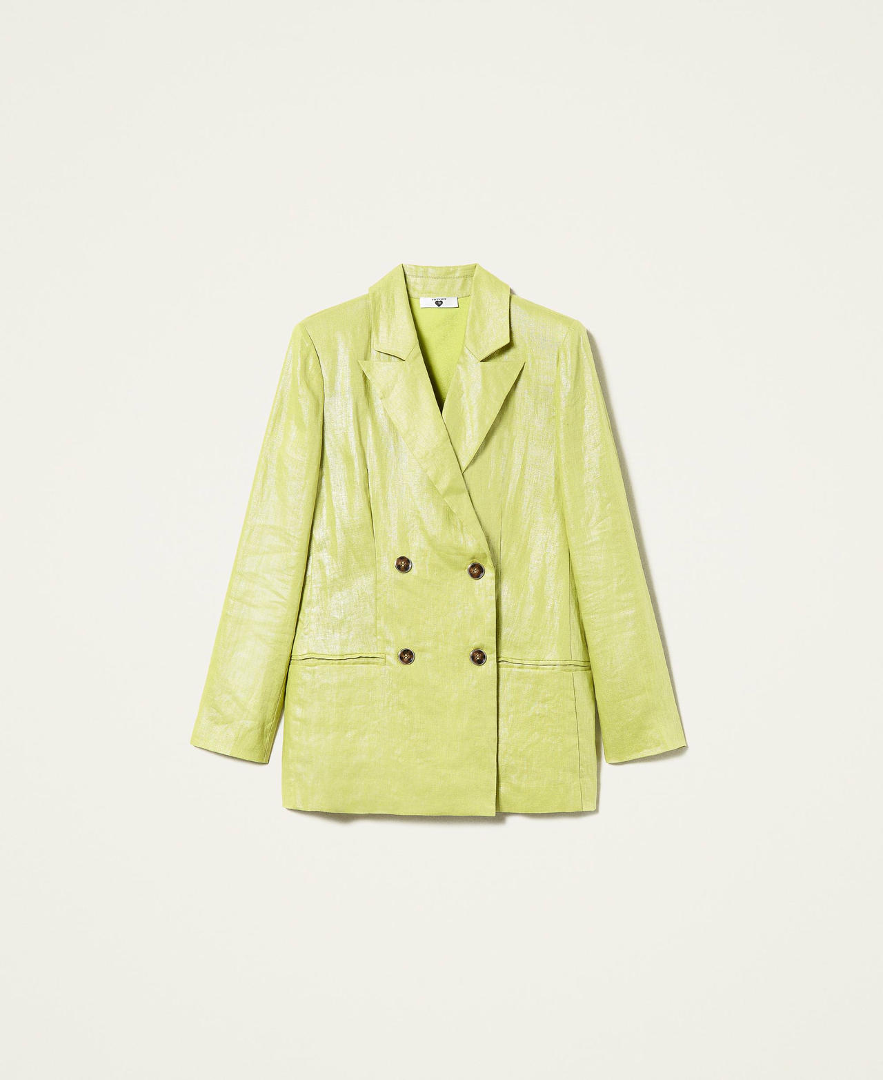 Giacca blazer in lino laminato Verde "Green Oasis" Donna 221LL23XX-0S
