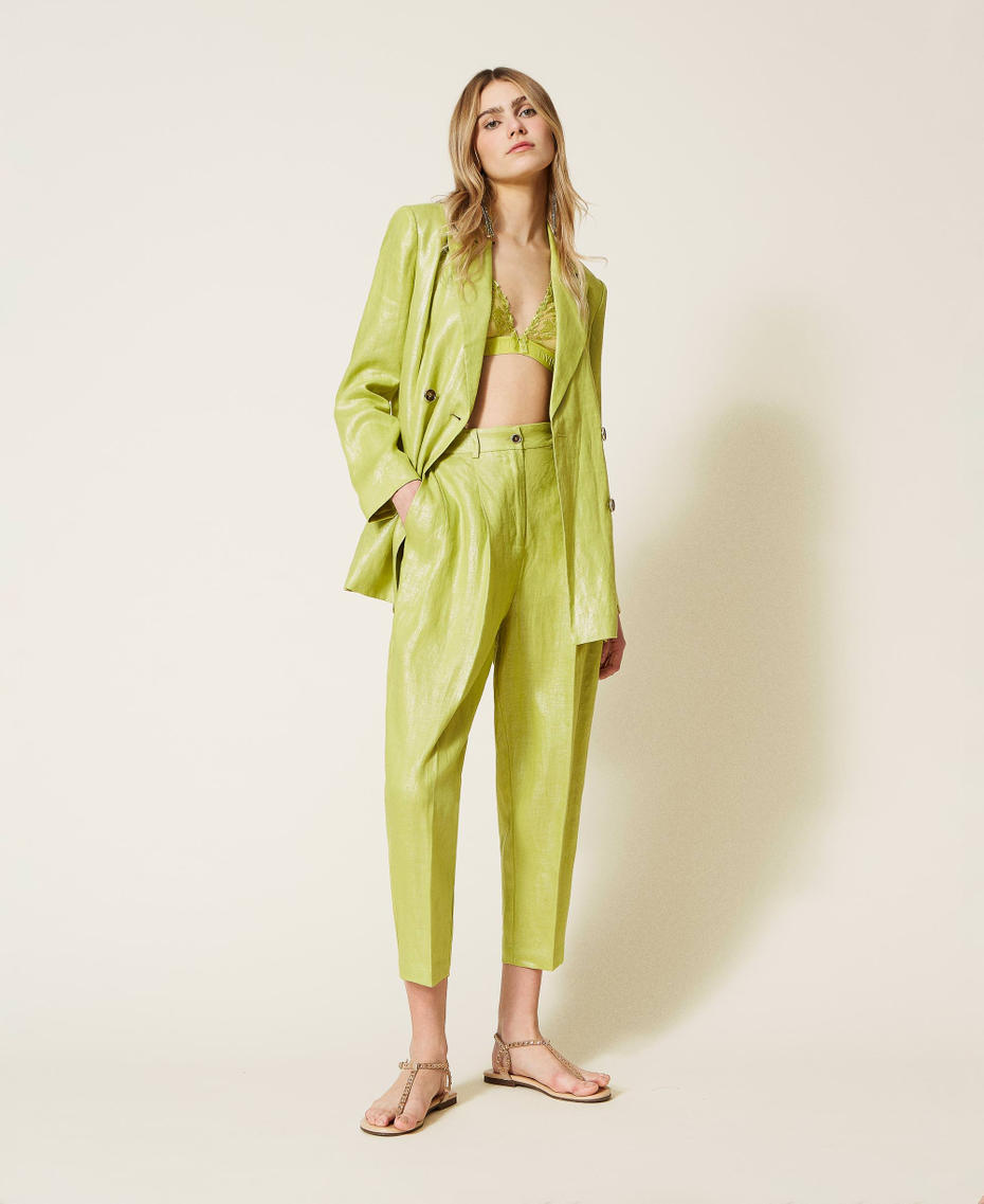 Giacca blazer in lino laminato Verde "Green Oasis" Donna 221LL23XX-0T