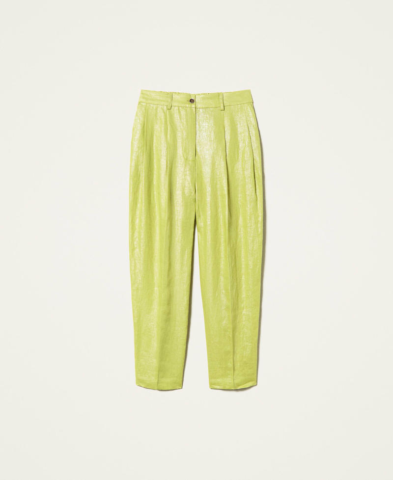 Laminated linen cropped trousers