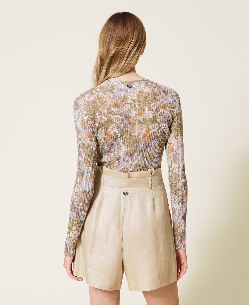 High waist laminated linen shorts