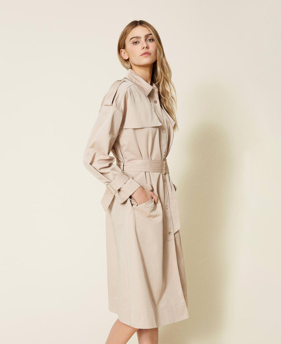 Gabardine trench coat with inserts Woman Beige TWINSET Milano