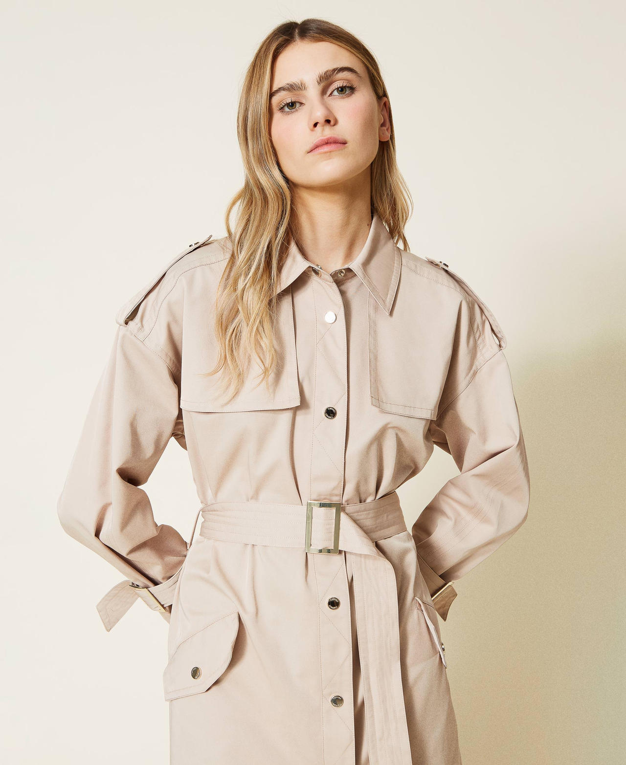 Gabardine trench coat with inserts Nougat Beige Woman 221LL24AA-02