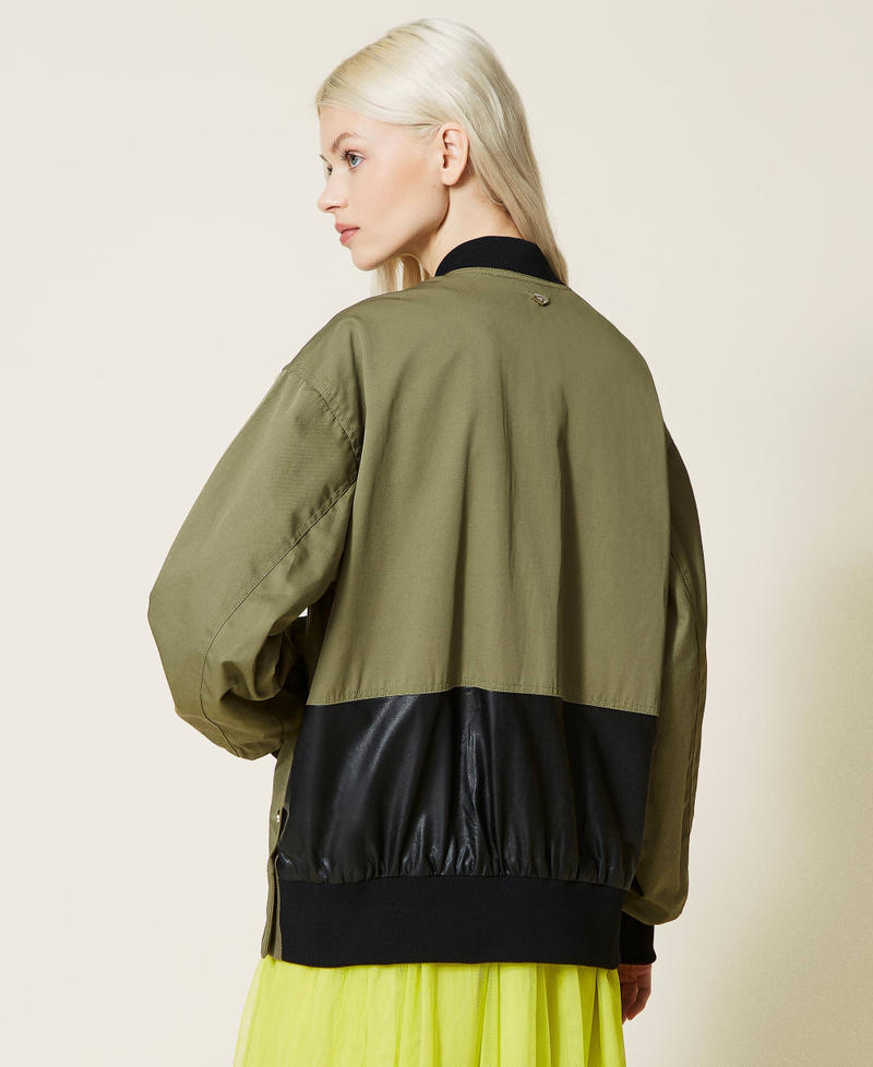 Gabardine bomber jacket Two-tone “Olive” Green / Black Woman 221LL24BB-04