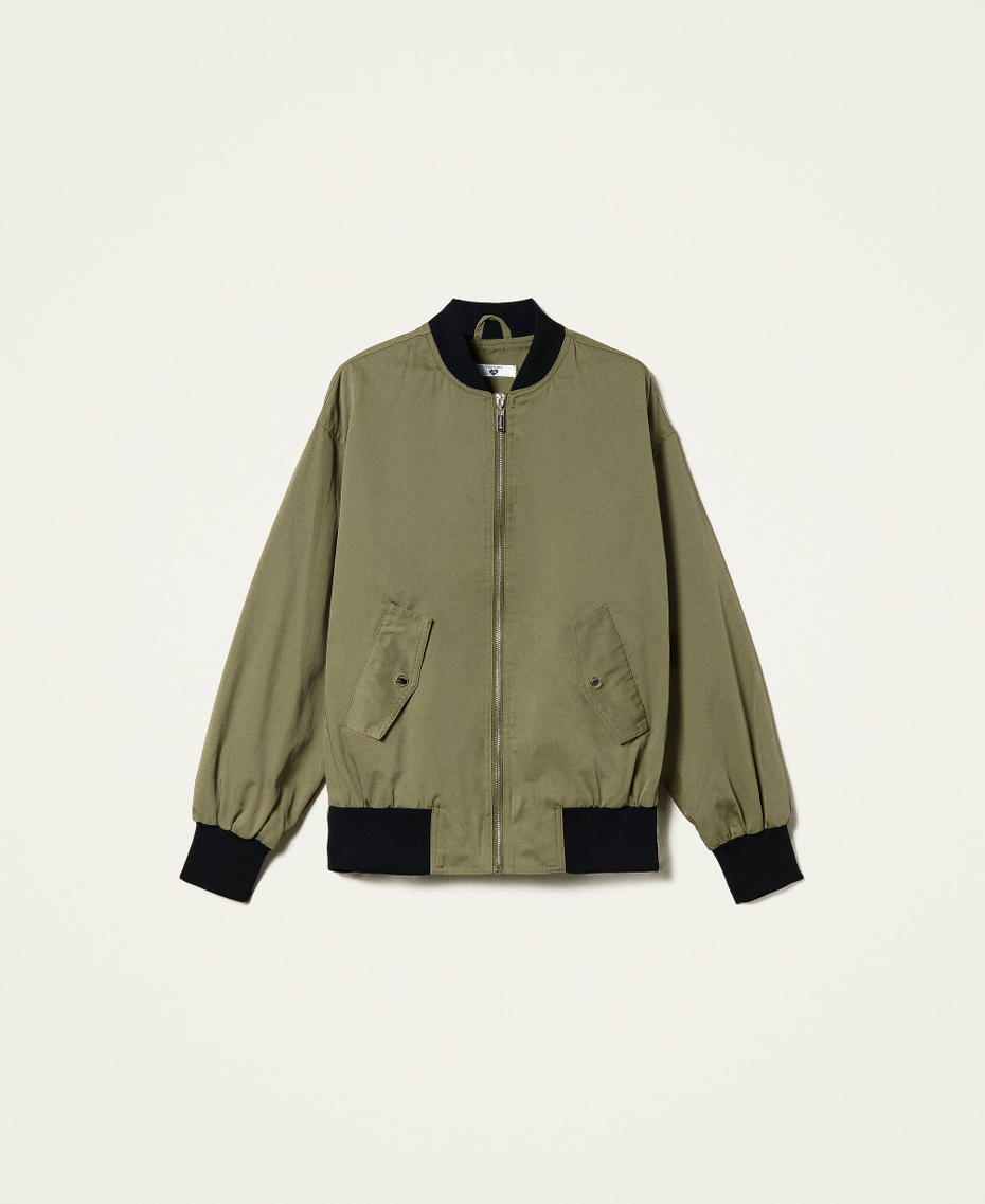 Gabardine bomber jacket Two-tone “Olive” Green / Black Woman 221LL24BB-0S