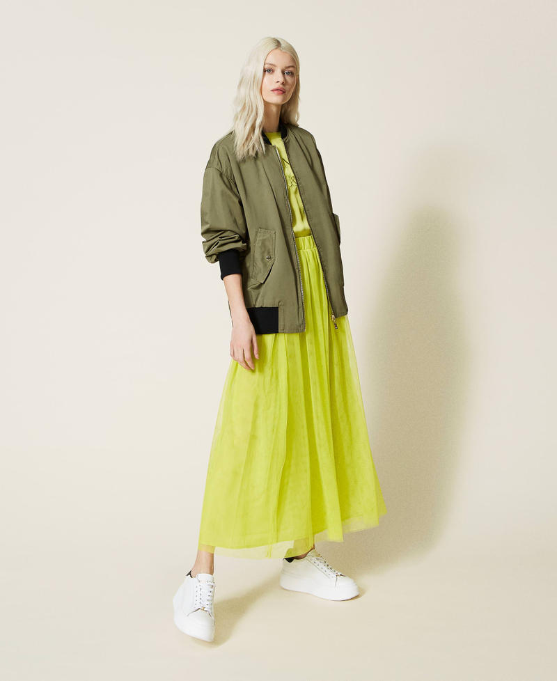 Gabardine bomber jacket Two-tone “Olive” Green / Black Woman 221LL24BB-0T