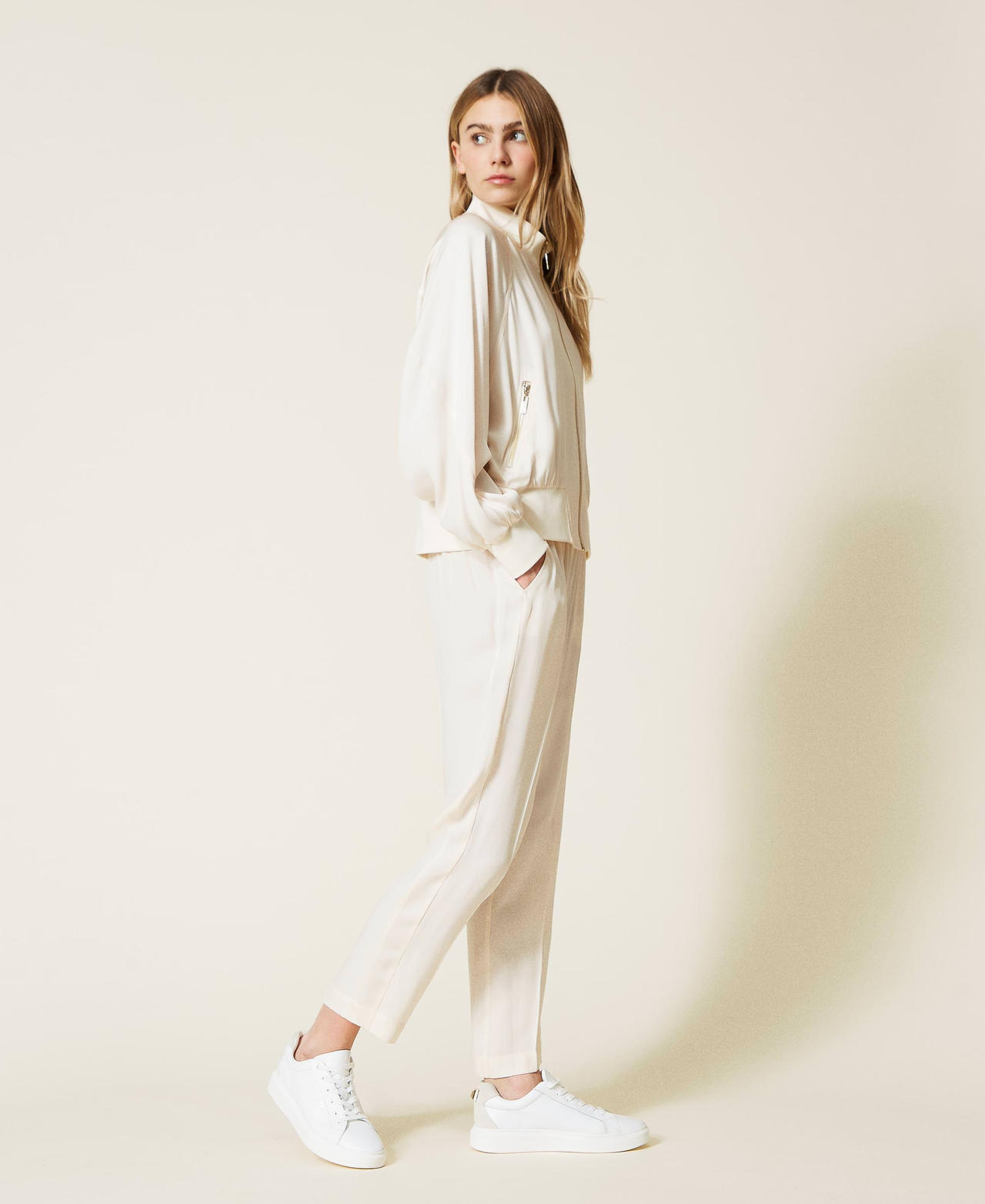 Trousers with side bands "Mystic White" Woman 221LL24NN-02
