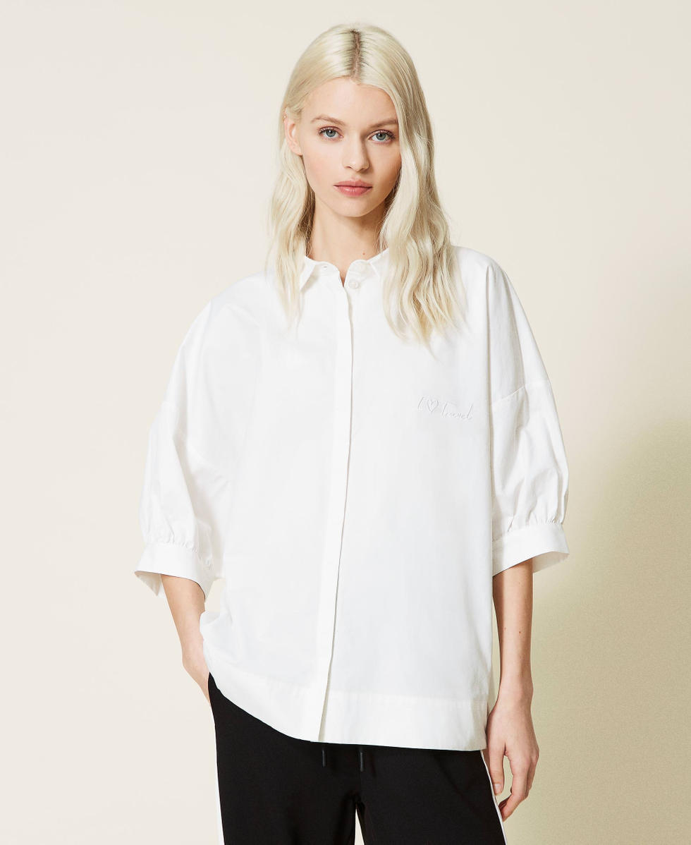 Tシャツ・カットソー TWINSET SS25 CAMICIA (251TP2741 00282) T-shirt with fil coupé sleeves Woman, White | TWINSET Milano