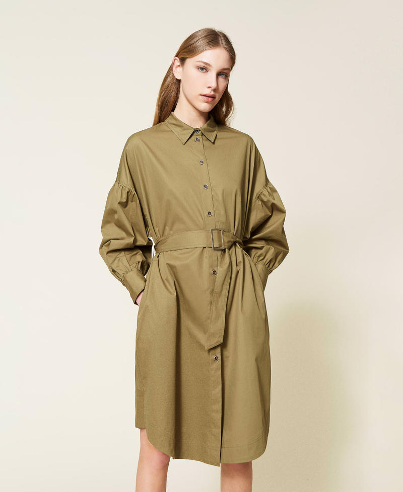 Poplin shirt dress Woman, Green | TWINSET Milano