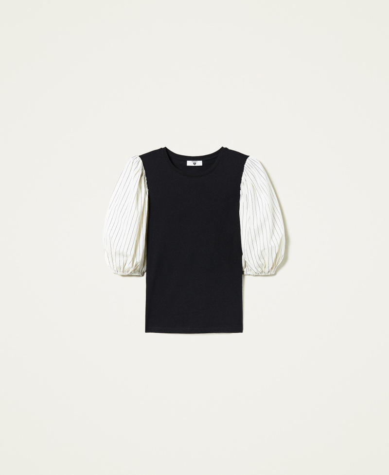 T-shirt avec manches contrastées Bicolore Noir/Blanc « Neige » Femme 221LL25LL-0S
