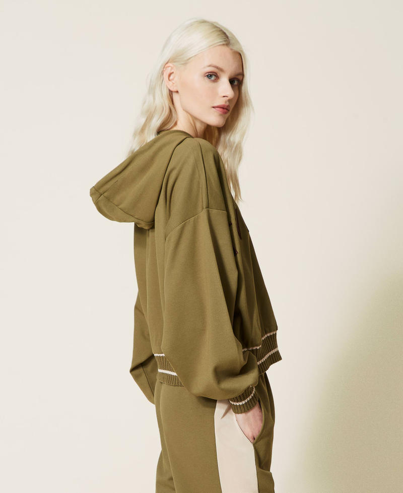 Hoodie with logo embroidery Two-tone “Olive” Green / “Nougat” Beige Woman 221LL26PP-03