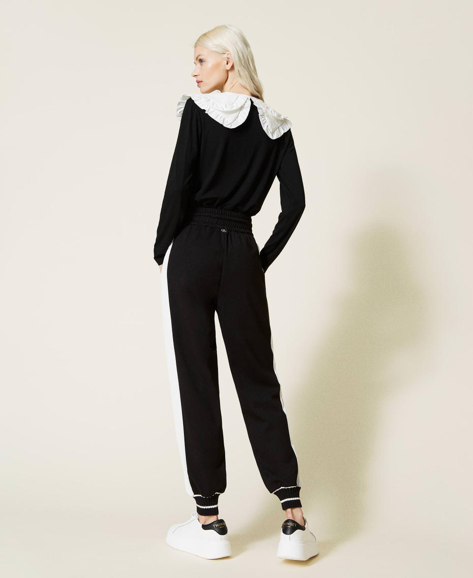 Joggers with side bands Bicolour Black / "Snow" White Woman 221LL26QQ_03710_03
