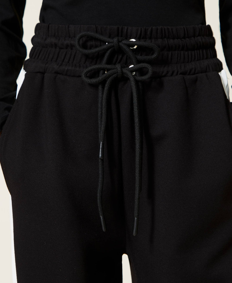 Joggers with side bands Bicolour Black / "Snow" White Woman 221LL26QQ_03710_04