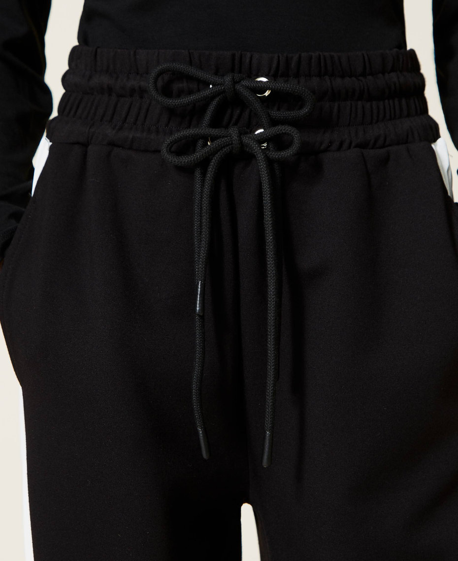 Joggers with side bands Bicolour Black / "Snow" White Woman 221LL26QQ_03710_04