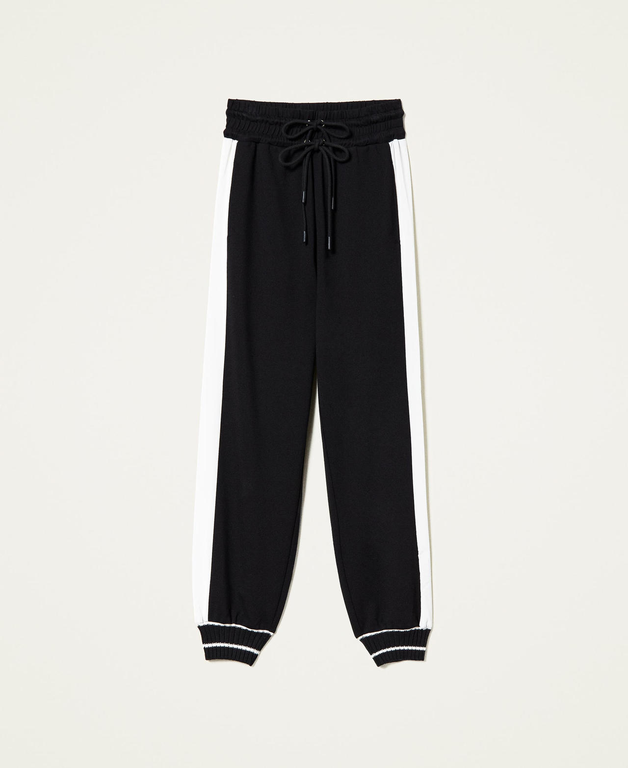 Joggers with side bands Bicolour Black / "Snow" White Woman 221LL26QQ_03710_0S