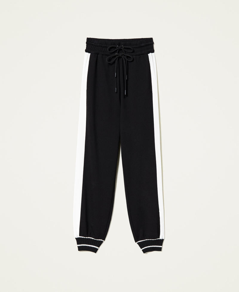 Joggers with side bands Bicolour Black / "Snow" White Woman 221LL26QQ_03710_0S