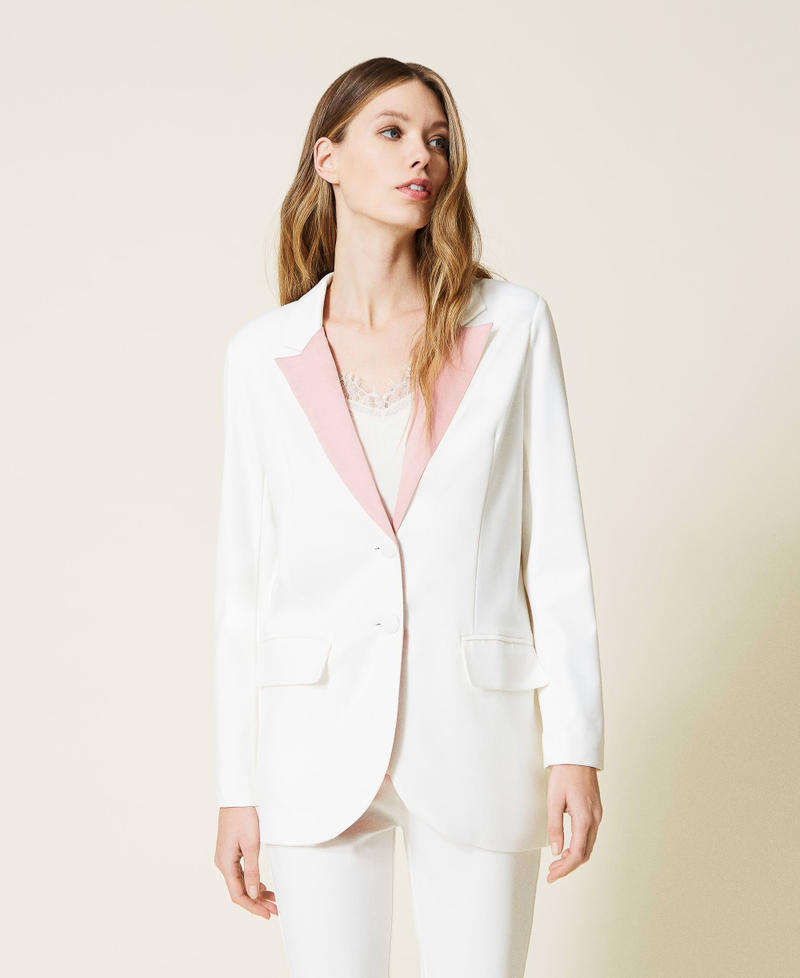 Blazer with inserts Two-tone "Snow" White / “Silver Pink” Woman 221LL26VV-01