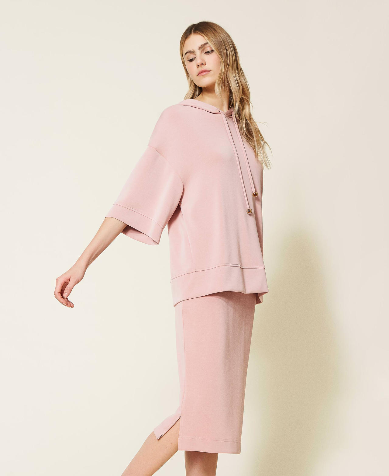 Felpa con cappuccio e gonna in scuba Rosa "Silver Pink" Donna 221LL2700_06695_02