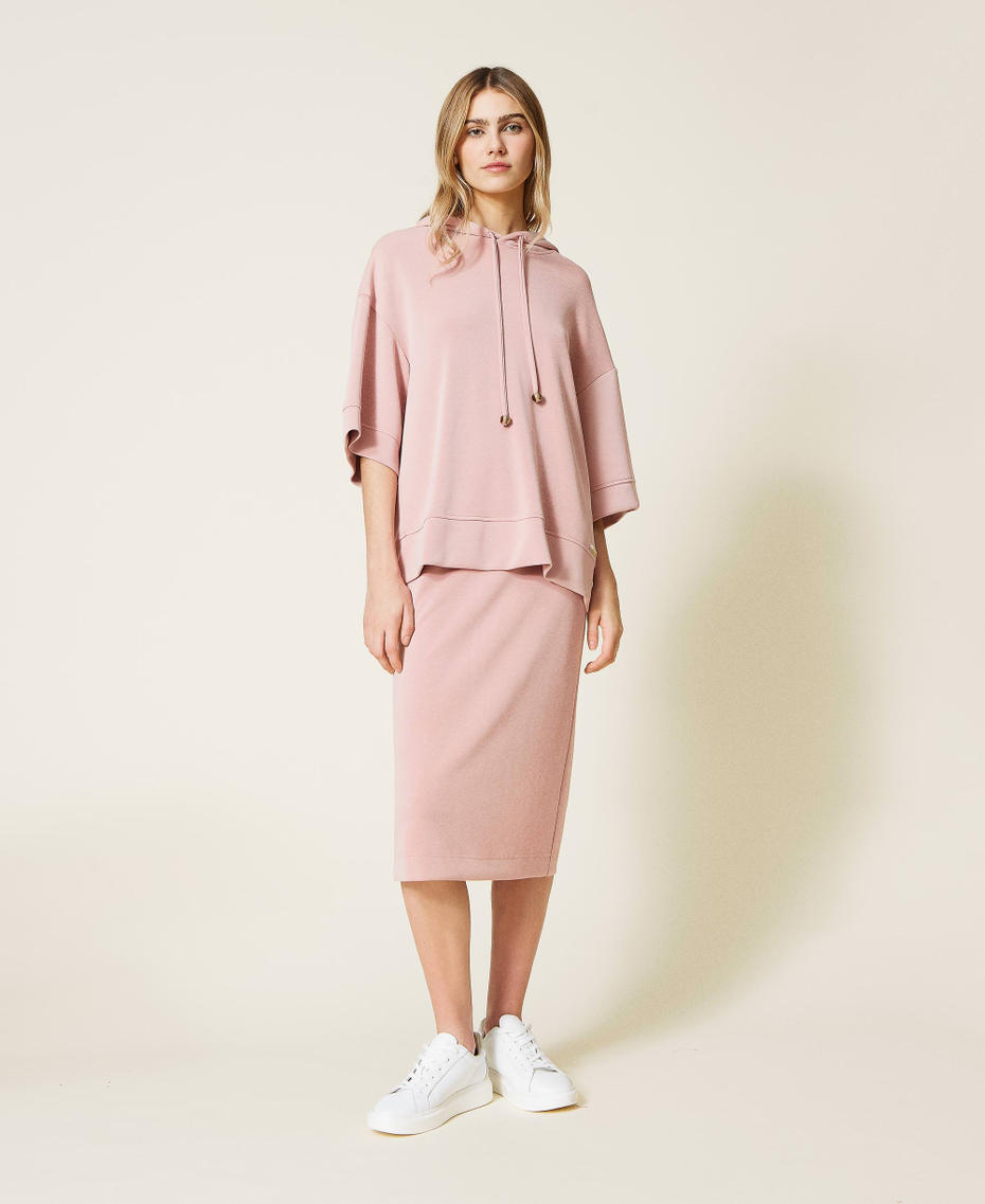 Felpa con cappuccio e gonna in scuba Rosa "Silver Pink" Donna 221LL2700_06695_05