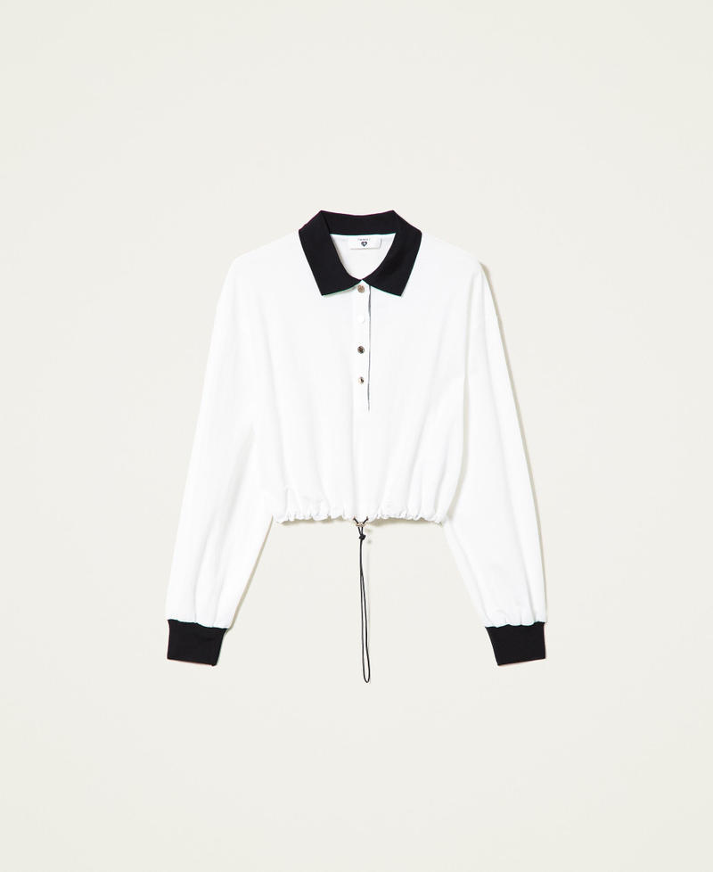 Sweat-shirt cropped avec cordon coulissant Bicolore Blanc Neige / Noir Femme 221LL27BB-0S