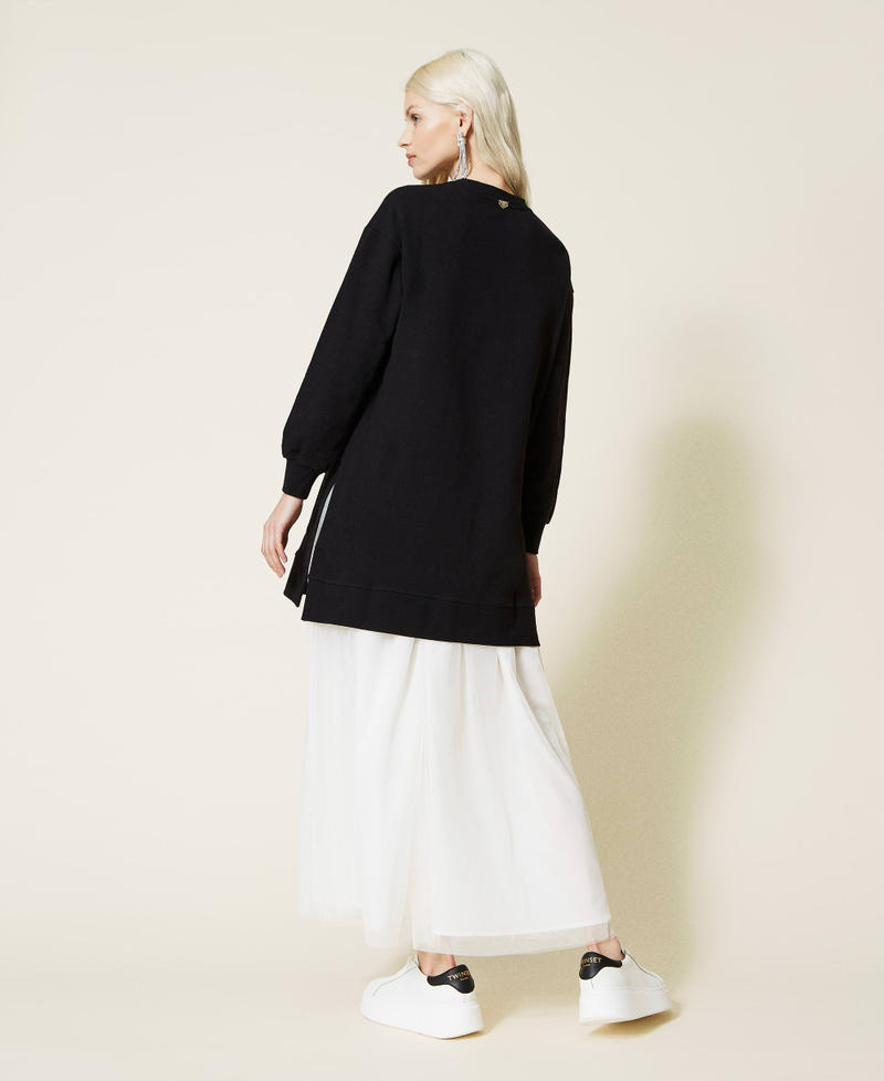 Plush fabric dress with tulle slip Bicolour Black / "Snow" White Woman 221LL2800-04