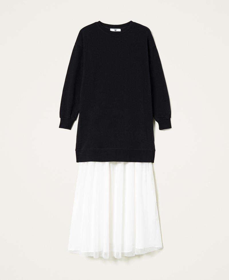 Plush fabric dress with tulle slip Bicolour Black / "Snow" White Woman 221LL2800-0S