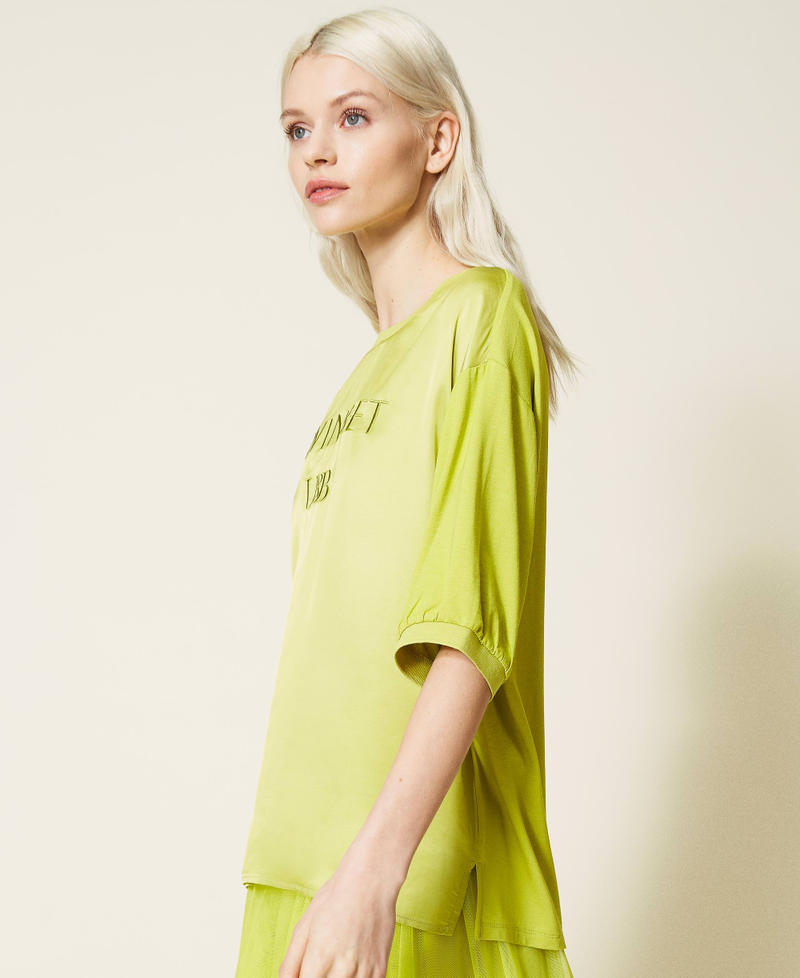 Satin t-shirt with embroidered logo "Green Oasis" Woman 221LL28AA-02