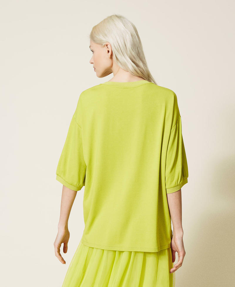Satin t-shirt with embroidered logo "Green Oasis" Woman 221LL28AA-03