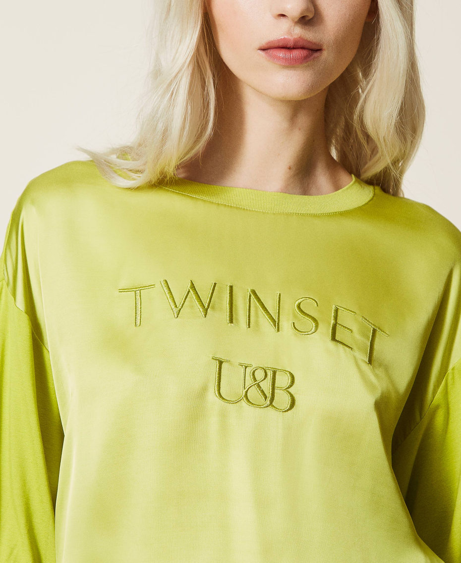 Satin t-shirt with embroidered logo "Green Oasis" Woman 221LL28AA-04