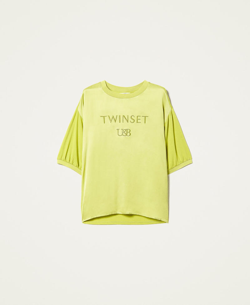 Satin t-shirt with embroidered logo