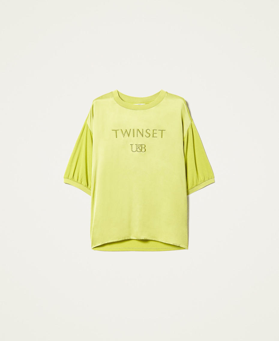 Satin t-shirt with embroidered logo