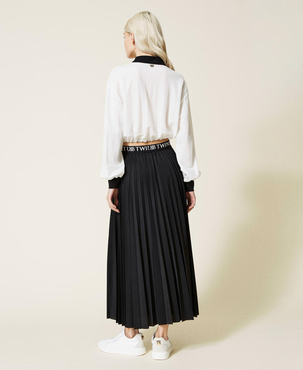 Jupe mi longue plissee avec logo Femme Noir TWINSET Milano