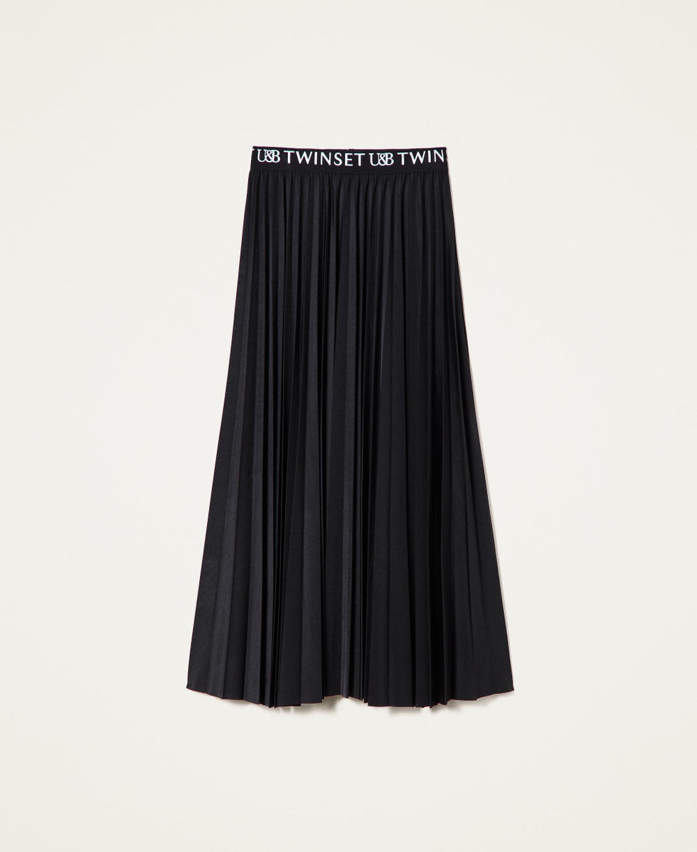 Pleated midi skirt with logo Woman, Black | TWINSET Milano