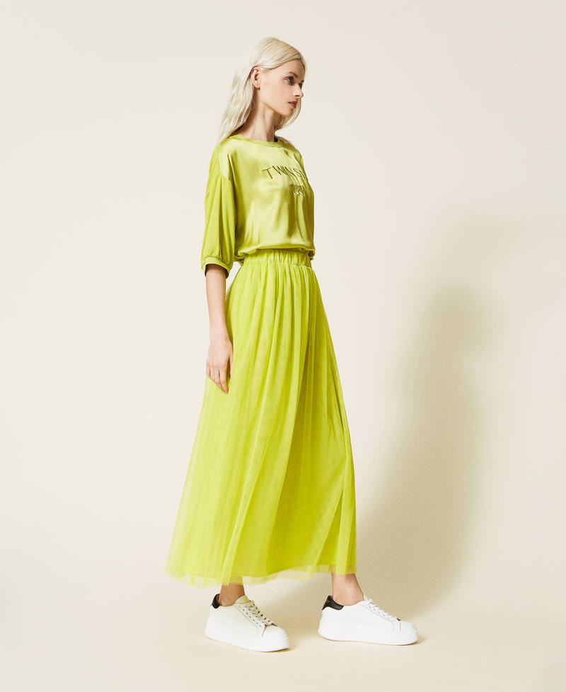 Pleated tulle long skirt