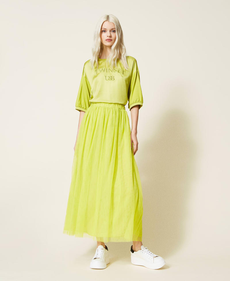 Pleated tulle long skirt