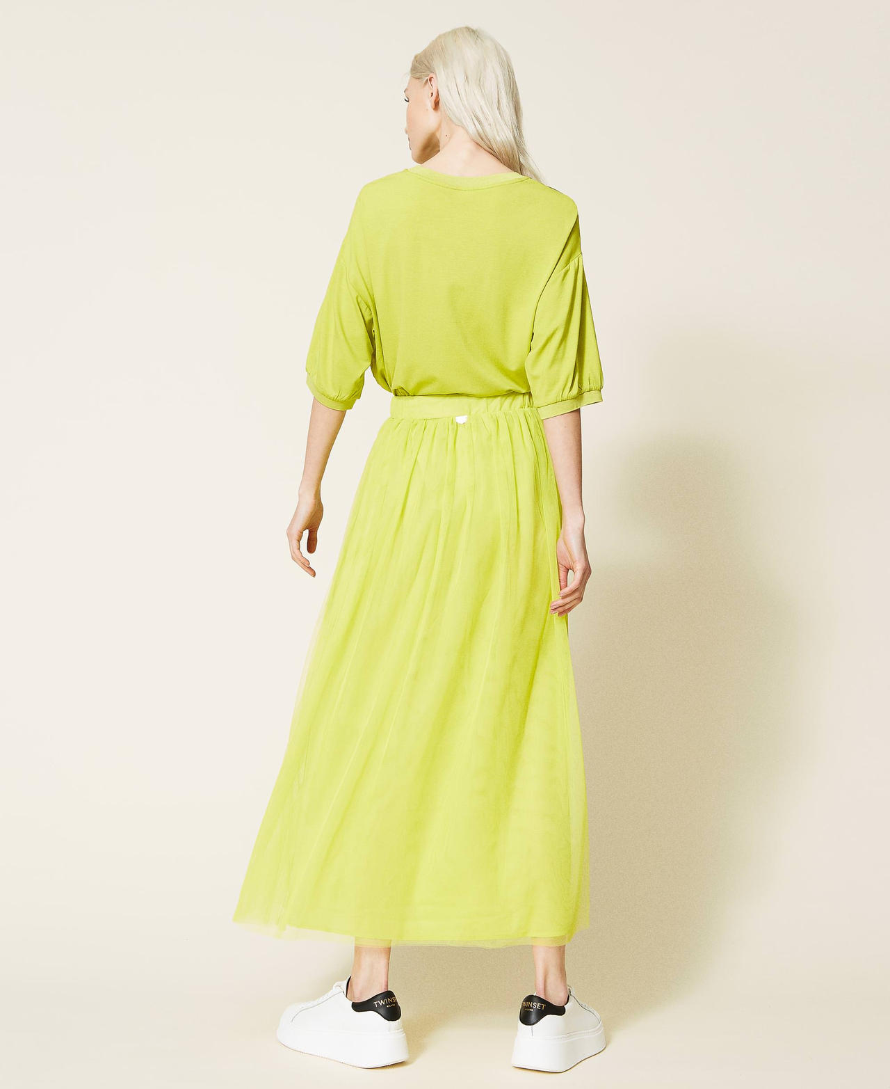 Falda larga de tul plisada Verde «Green Oasis» Mujer 221LL28XX-03