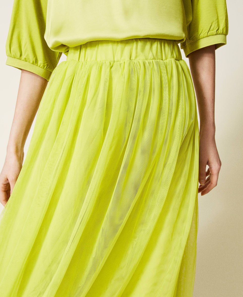 Pleated tulle long skirt Woman Green TWINSET Milano