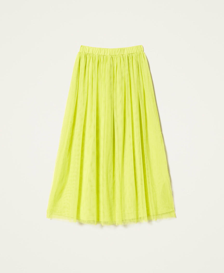 Pleated tulle long skirt "Green Oasis" Woman 221LL28XX-0S