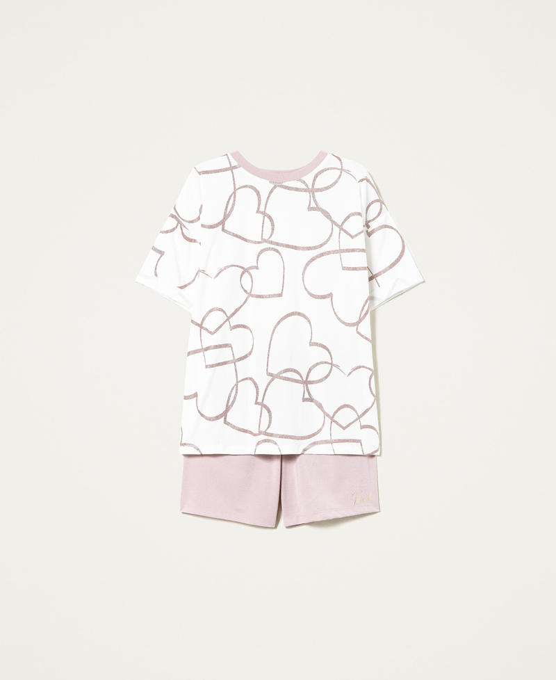 Pyjama mit Glitzerprint Zweifarbig „Silver Pink“-Rosa / Schneeweiß Frau 221LL2CCC-0S
