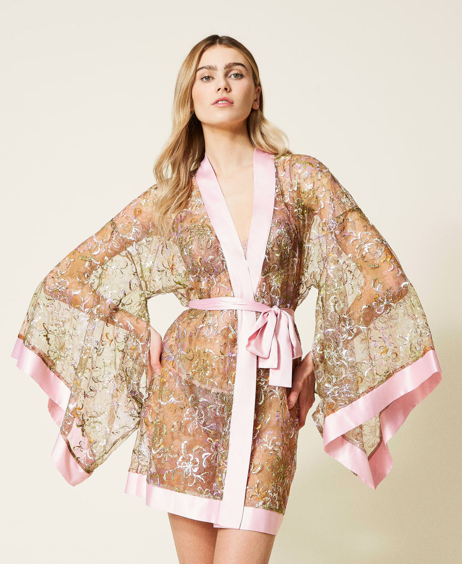 Короткий халат из тюля с вышивкой Двухцветный Принт Пейсли Розовый "Серебристо-розовый" / Сиреневый женщина 221LL2EYY-01