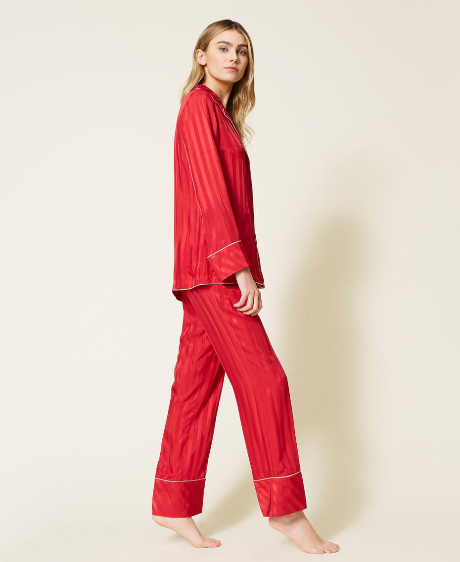 Jacquard-Pyjama aus Satin Kirsch Rot Frau 221LL2FAA-03