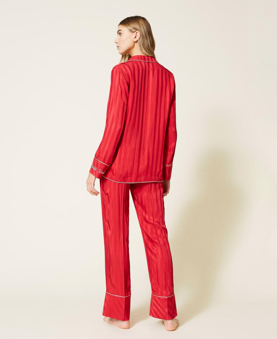Jacquard-Pyjama aus Satin Kirsch Rot Frau 221LL2FAA-04